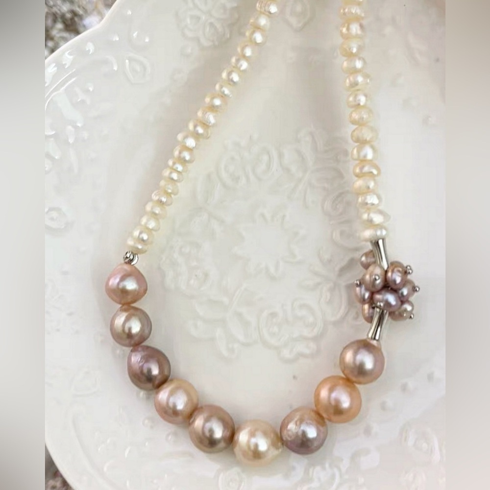 F4- Gorgeous Edison Baroque Natural Freshwater Pearl Necklace Multicolor, 10mm